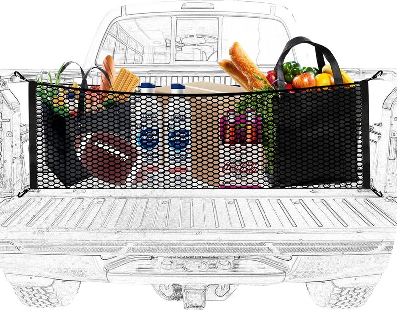 MOJIOO Truck Bed Cargo Net,Cargo Storage Elastic Mesh Net Organizer with Hooks,Pickup Truck Bed Grocery Holder with Hooks - Image 1